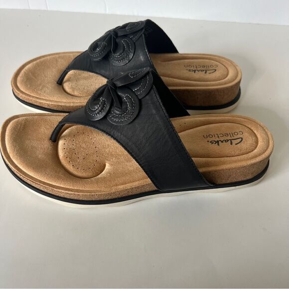 Clarks Women's Brynn Style Black Leather Flat Sandal Size 10.5 - Picture 4 of 8